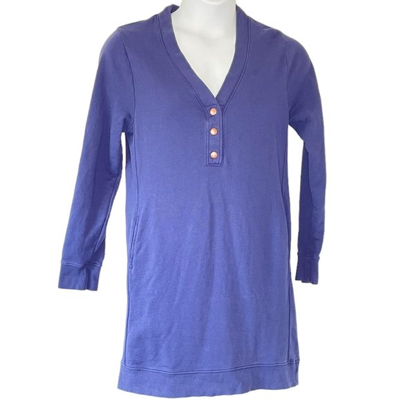 Pact Downtime Henley Dress V-Neck with 3 Copper Tone Snaps Organic Cotton Size L - Picture 2 of 7
